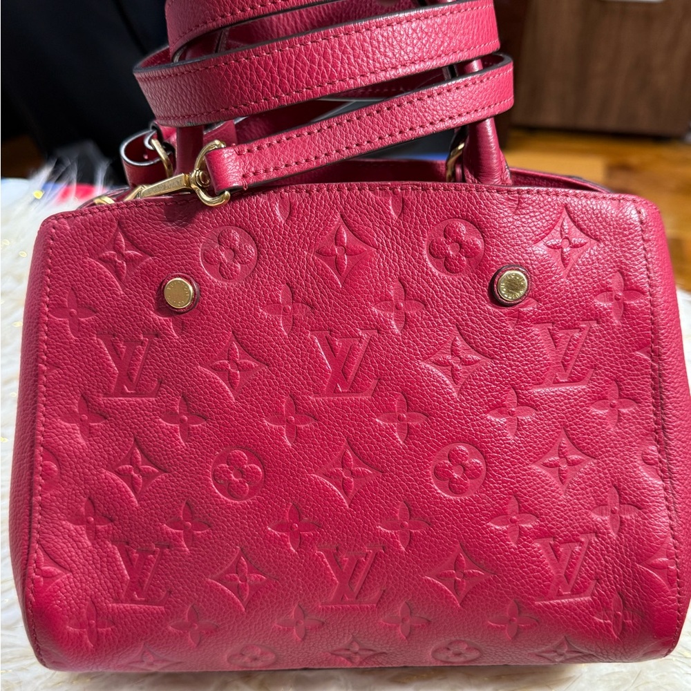 Louis Vuitton Montaigne Handbag Empreinte Leather BB 2 ways Pink Magenta w/ Card